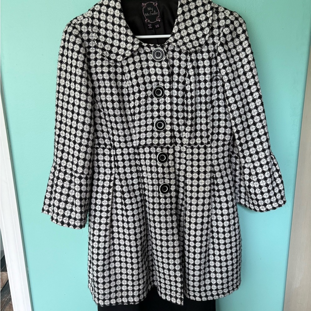 My Michelle Black and White Polka Dot Trench Coat